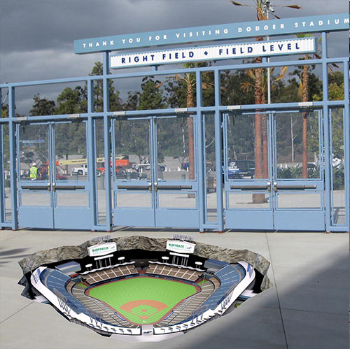 Street painting of Dodgers Stadium on display at Dodgers Stadium 